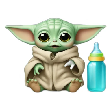 baby yoda with baby bottle sticker