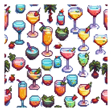 Sex on the beach cocktail, vibrant colors, 8-bit style, retro gaming aesthetic sticker