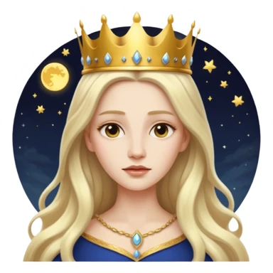 White Long Haired Women, Queen with crown — soft expression, moonlight tone sticker