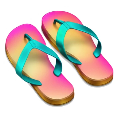 Realistic metallic gold ,hot pink and dark turquoise gradient pair of summer flip flops isolated. sticker