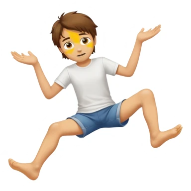 barefooted boy with messy brown hair and yellow skin spreading his legs sticker