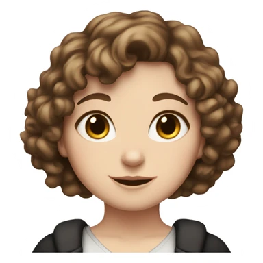 white girl with short curly brown hair with white and black cat   sticker