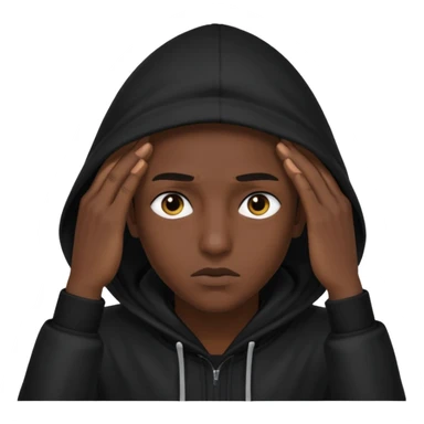 🥷🏽: inspire toi de cet emoji faisant en sorte qu’il est les mains sur les deux côtés de la tête et garde sa cagoule noir avec uniquement ses yeux apparent sticker