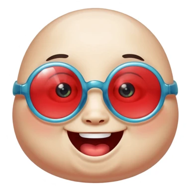 A single chubby crystal gemstone character wearing cute round glasses, chunky and irregular with faceted sides, [red], big glossy eyes behind the glasses and a wide happy smile, , high detail, soft lighting, centered on a plain dark background sticker
