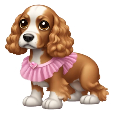 a cocker dog of caramel color  skin with a pink tutu sticker