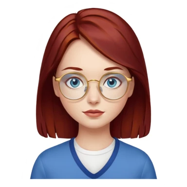 ragazza con capelli rosso mogano scuro e occhi azzurri con occhiali sottili dorati sticker