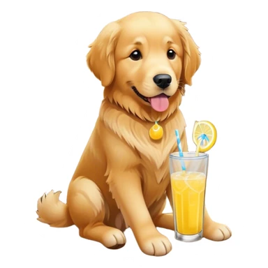 Golden retriever in a barn, drinking lemonade sticker