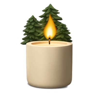 Candle in beige concrete vessel with painted pine trees sticker