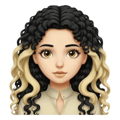 split dye leftside blonde rightside black long curly hair, pretty pale Saudi bratz baddie sticker