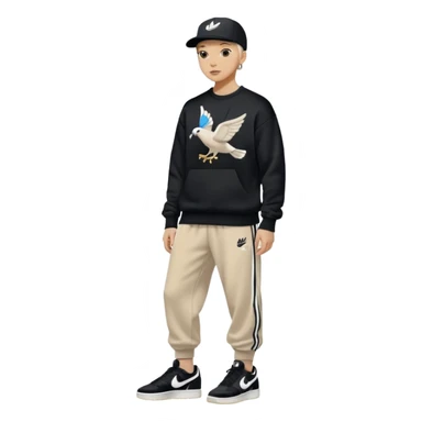 Crea Un Emoji Con Cuerpo Completo Y Una Gorra De Nike Unos Zapatos Campus Adidas Suéter Negro De LA Y Un Pantalón Con Palomas Estilo Bellaco O Ancho sticker