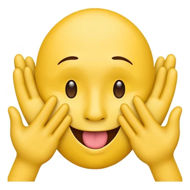 Yellow face emoji with tongue out and hands to the side hugging face hands facing away from face. sticker