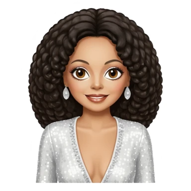 Diana Ross with dark brown hair, white sequin outfit sticker