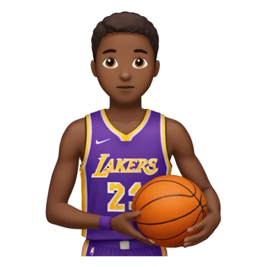 Joven con uniforme de basquetball laker sosteniendo una pelota de basquet sticker