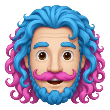 man with very curly long blue hair pink big mustache  sticker