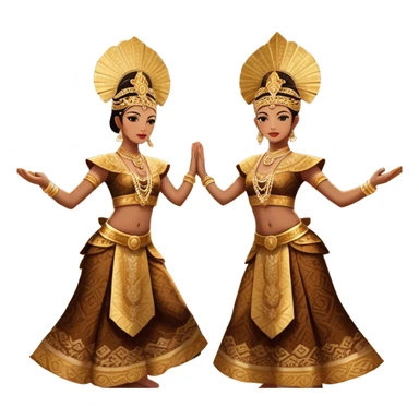 ​Cinematic Realistic Traditional Javanese Dancers, depicted as two graceful dancers in ornate traditional costumes with intricate batik patterns and elaborate headpieces, captured in dynamic poses during a ritual dance in an ancient temple courtyard, rendered with soft golden lighting and rich cultural textures, sticker