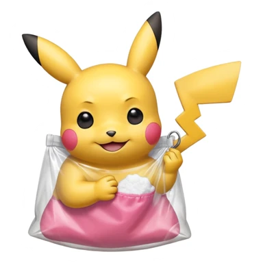 pikachu with transparent bag of white powder in hands sticker