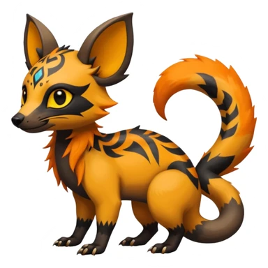 Rare warm-colored exotic cute epic aesthetic gothic colorful Salandit-Eevee-Civet-species-Fakemon-hybrid-creature, with tribal tattoo markings, full body sticker