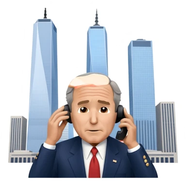  emoji of the world trade center with a plane crashed into it and george bush on a phone in front of them sticker