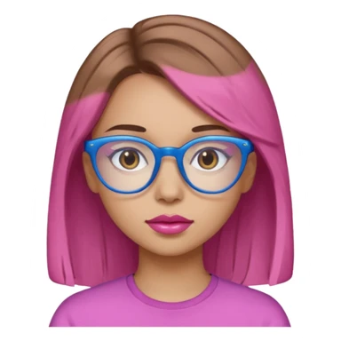 A girl with light skin, brown eyes, blue glasses, pink lips, and light brown hair. sticker