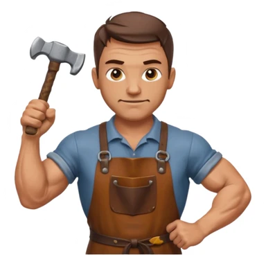 Emoji portrait of a Celtic blacksmith. Work clothes, muscular arms, holding a hammer and wearing a leather apron. sticker