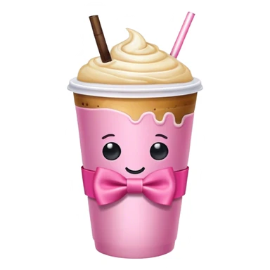 Iced coffee in a cute pink cup with a bow tie sticker