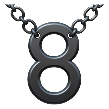 Emoji, gothic chain link shaped as number 8, forged from matte black steel, thick industrial form, subtle metal texture, no glow, no neon, flat emoji design, centered, transparent background sticker