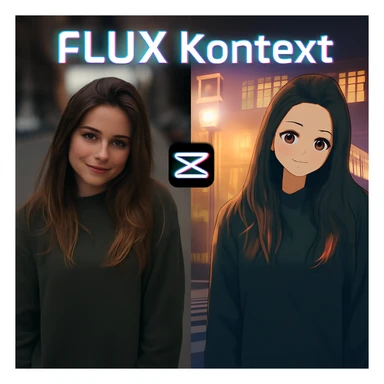 recreate this image and add logo of  text "FLUX Kontext" on top of it sticker