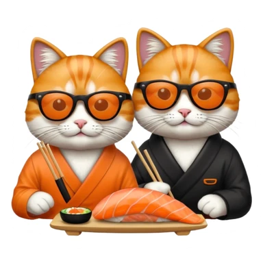 two cool cats wearing sunglasses and eating sushi sticker