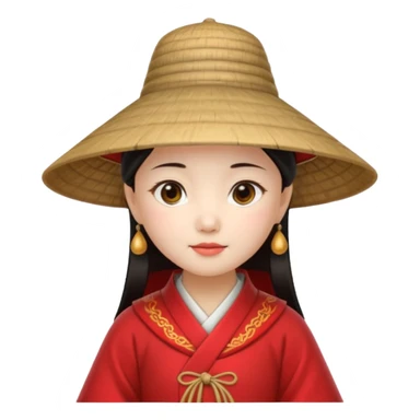ancient chinese girl with conical hat, red sticker
