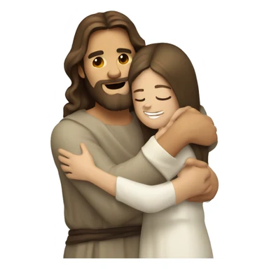 Jesus hugging light brunette Young woman sticker