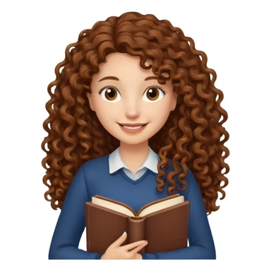 Long Hair Women with Book, Brown curly hair, happy

 sticker