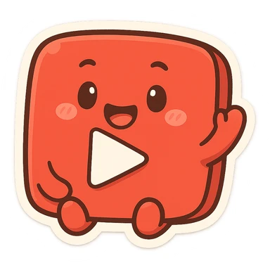 YouTube icon in chibi stickers style, cartoonish, friendly, recognizable red play button, transparent background sticker