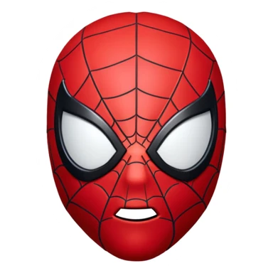 3D emoji of Spider-Man's face, with red mask, black webbing pattern, and large white eyes in glossy emoji style." sticker