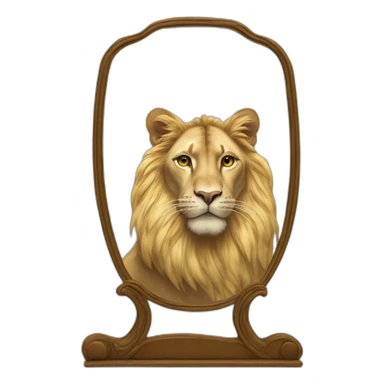 cat on mirror reflecting a lion sticker