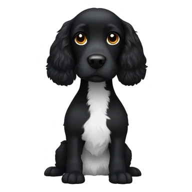 Small completely black spaniel with black fur on his whole face and white fur only on his chest sticker