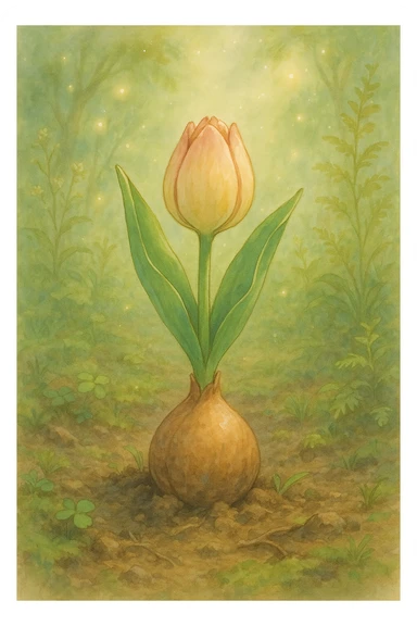 a tulip bulb, natural colors, soft, fairy-like atmosphere,  sticker