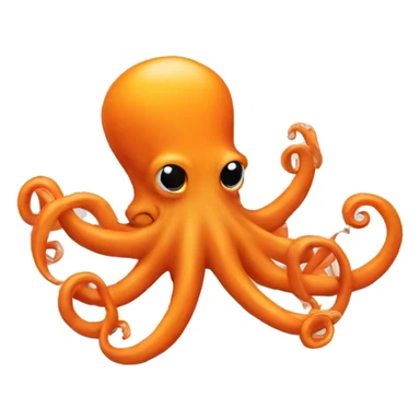 An octopus toyingly handling an orange sticker