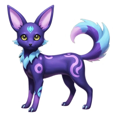Rare realistic purple indigo violet nebulae shiny sparkly dark-neon glowing bioluminescent edgy badass epic pretty beautiful handsome gorgeous aesthetic colorful vibrant Vernid-Trico-Umbreon-Espeon-species-Fakemon-creature by LiLaiRa, 4 legs, 1 tail, random markings, (full body) sticker
