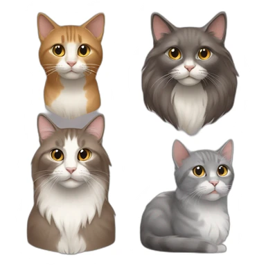 two cats, big full brown long hair and one gray short hair sticker