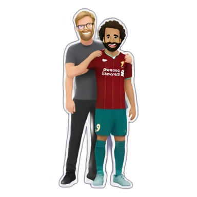 Full body Jurgen klopp hugging male Pregnant mo Salah with large baby belly sticker