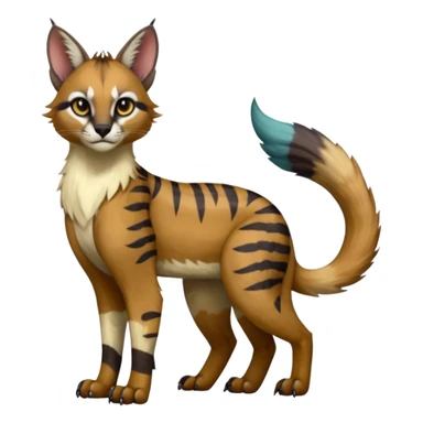 Realistic Colorful pale smoothie-colored nebula gradients-colored randomly-colored fruity glorious exotic neon vibrant zigzagged fantasy-caracal-civet-genet-sergal-vernid-Gryphon-Cacomistle-Trico-oncilla-animal-Fakémon-hybrid-fursona (full body), facial markings, (realism style) sticker