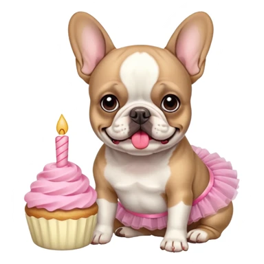 Frenchie with pink tutu eating Tres Leche sticker