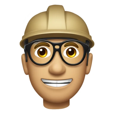 Quiero un emogi empresarial con un casco y lentes de seguridad con tapones auditivos, que dea color de piel claro, ojos marrones guapo sticker