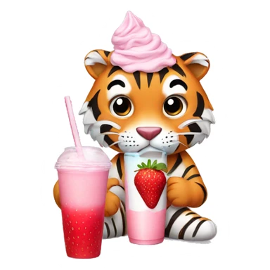 Tiger drinking a strawberry milkshake sticker