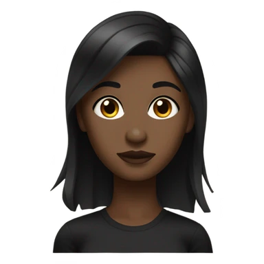 Dark-skinned woman, straight black hair, not too short or too long, with waves (not too marked), with a black t-shirt, brown eyes and eyeliner sticker