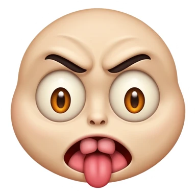 A face emoji with its tounge out but the eyes are evil and kind of crazy and the eyebrows are turned I sticker