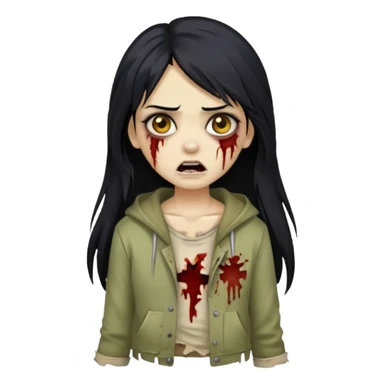 girl zombie with long black hair and beige skin sticker