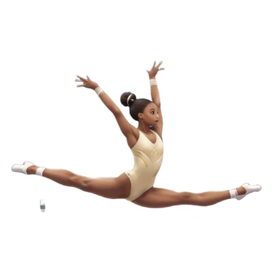 Professional gymnast performing a dynamic routine on parallel bars, captured mid-air in an elegant flip. The background features a well-lit gymnastics arena with a cheering audience. The athlete's posture and expression convey strength, control, and perfect coordination. sticker