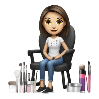 Makeup kit and brushes sitting in a chair a white brunette girl  sticker