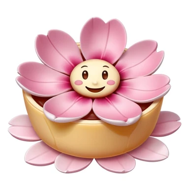 Sakura pudding shaped like a flower with a smiling face and cherry blossom petals sticker